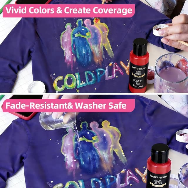 Detalle 2 de Colorful 12-Colour Fabric Paint Set for Clothes, Shoes & Canvas (Permanent, Non-Toxic)