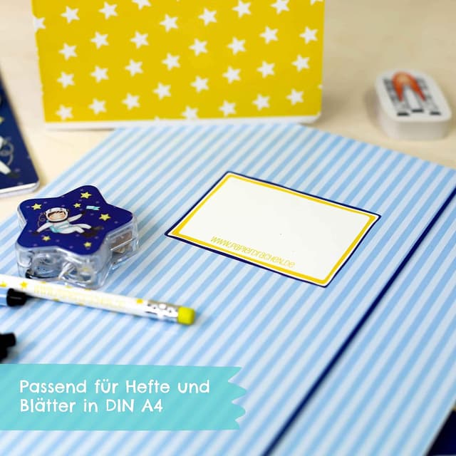 Detalle de 2 hochwertige Schulmappen DIN A4 von Papierdrachen mit Astronauten-Motiv (Schulmappen-Set Nr. 5)