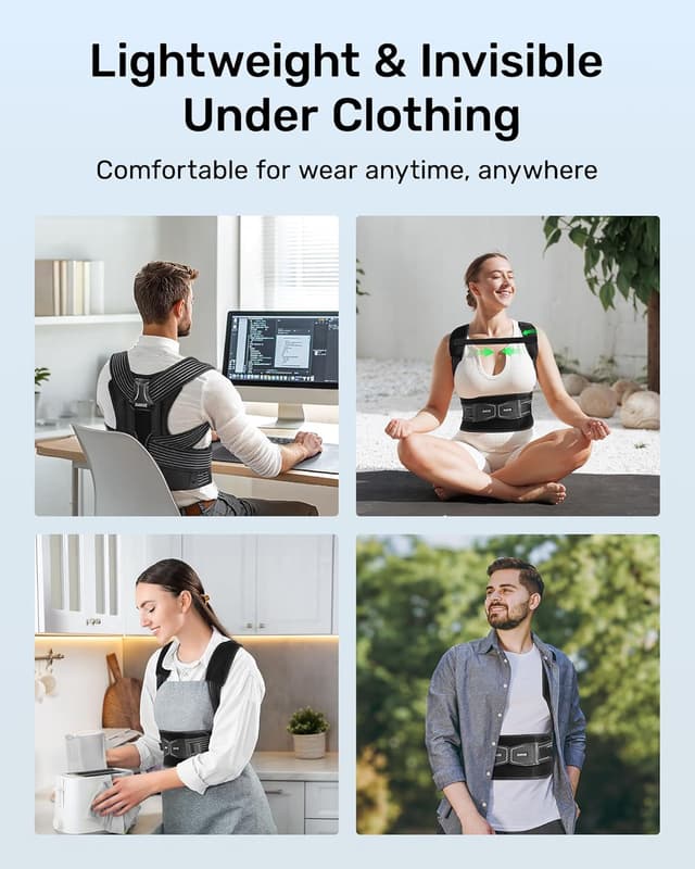 Thumbnail 6 de Rakiie Rücken Geradehalter Rückenstützgürtel Haltungskorrektur (L, 105–120 cm) mit gepolsterten Schulterpolstern und Stützstäben, grau