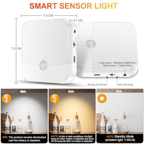 Detalle 2 de daphomeu 6 luces nocturnas recargables con sensor de movimiento y 3 colores (regulables)