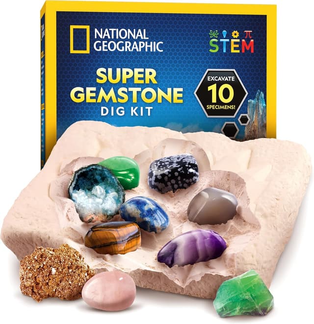 Detalle de National Geographic Gemstone Dig Kit (Blue Marble) — Dig Up 10 Real Gemstones and Crystals for Kids