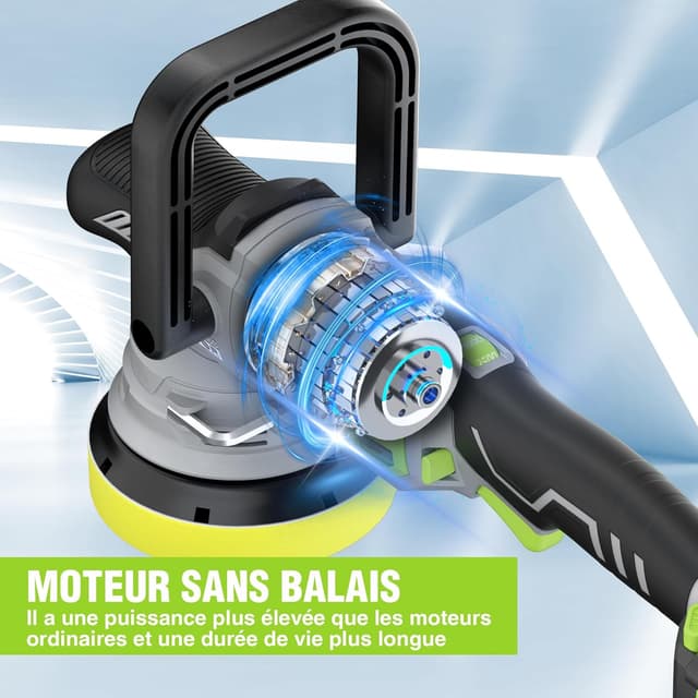 Detalle de WORKPRO Polisseuse de voiture sans fil 20V orbitale double action, 7 vitesses (2000–5000 tr/min)