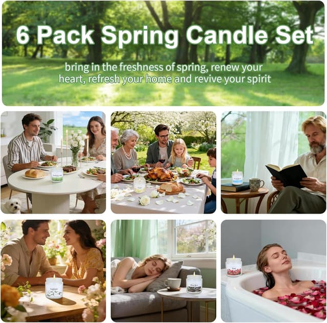 Detalle de Aeraroma 6 Pack Spring Candles (Natural Soy Wax) – Scented Home & Aromatherapy Gift Set