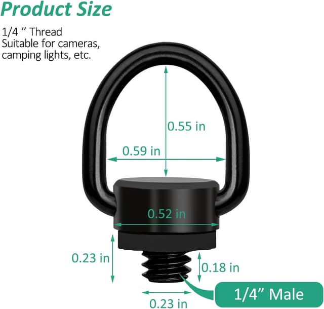 Detalle de Rigych D-Ring Camera Strap Screw Adapters (1/4-20) for DSLR/SLR & Hand Straps – Stainless Steel (2 pcs)
