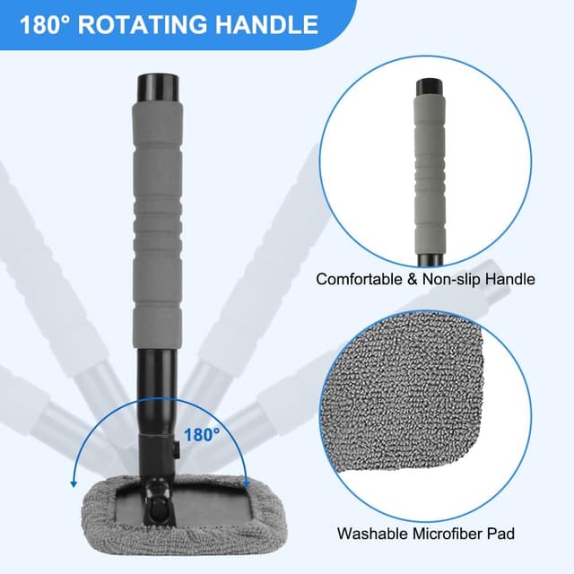 Detalle de AMFUN 7-piece car windscreen cleaner kit with extendable telescopic handle and reusable microfiber pads