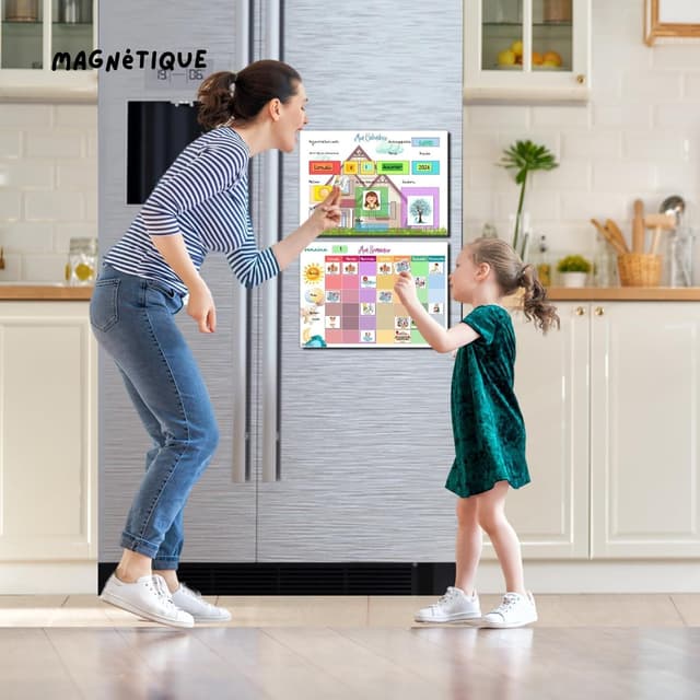 Detalle de iPEAU Pictogrammes école maternelle Montessori : semainier magnétique 3-8 ans (114 aimants) pour routines