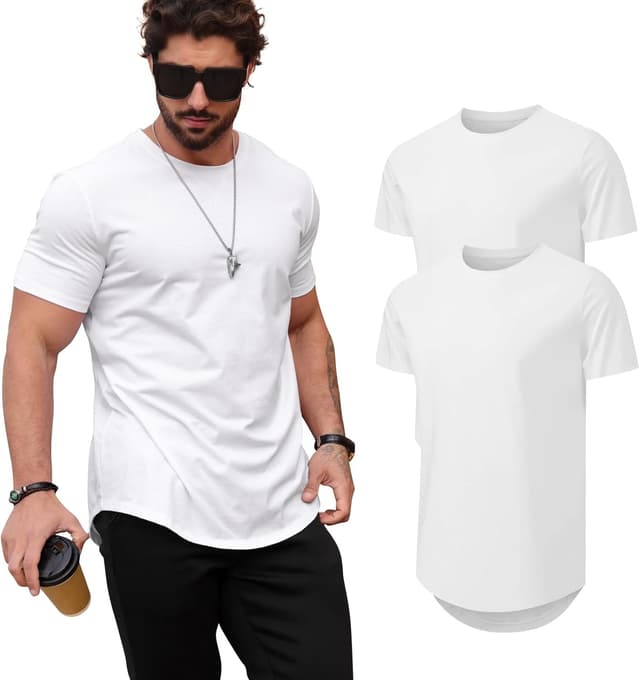 Detalle de Mancozy Men’s Longline Crewneck T-Shirts (Casual Hipster/Hip Hop Style)