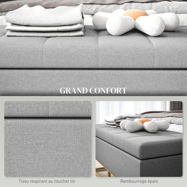 Thumbnail 4 de HOMCOM Banc de Rangement Bout de lit 110x44x48 cm Gris doré