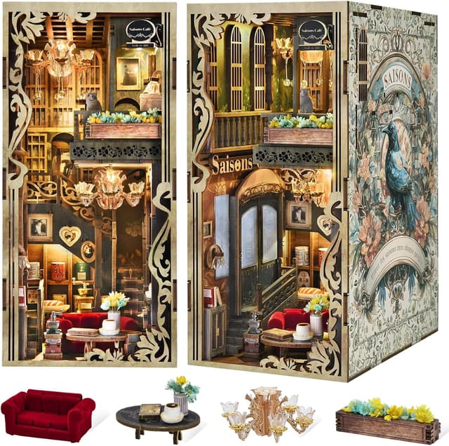 Detalle de MiniCity Book Nook Bausatz Miniatur-Bücherregal mit LED