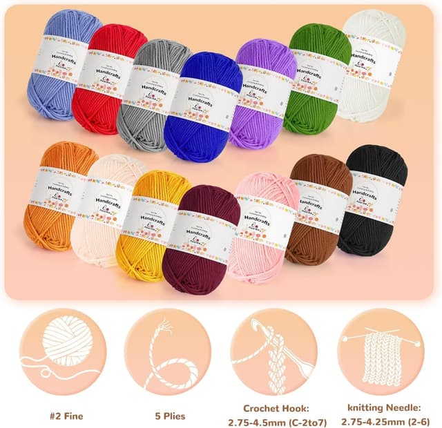 Detalle de Aeelike fil coton pour crochet (200 g, 100% acrylique) – couleur racine de lotus
