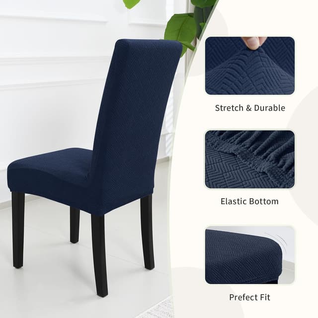 Detalle 2 de YSTELLAA Housse de chaise extensible 6 pièces en jacquard losanges – bleu foncé