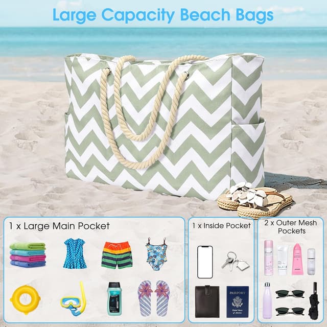 Detalle 2 de oscaurt Large Waterproof Beach Bag with Zip & Rope Handle (53 x 37 x 18 cm)