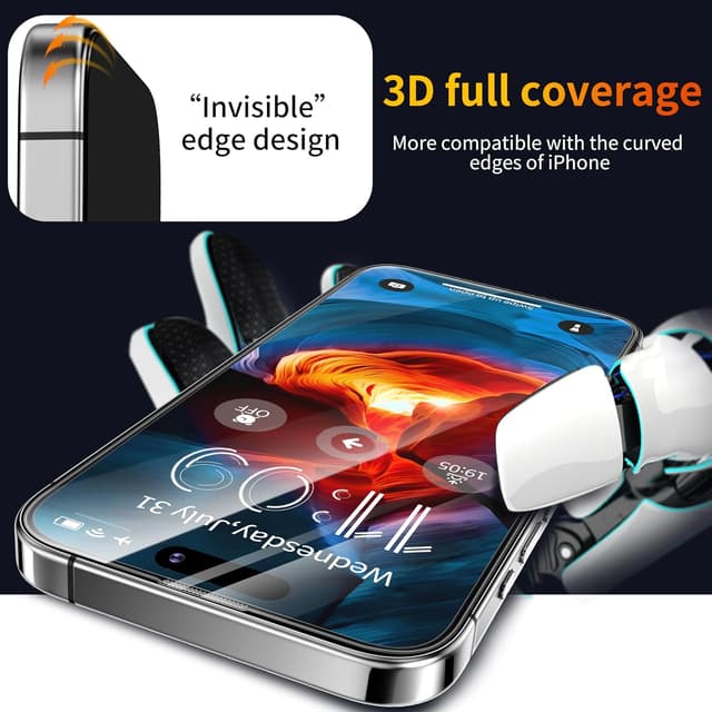 Detalle 2 de Tentoki Tempered Glass Screen Protector for iPhone 16 / iPhone 15 (6.1-inch), 1:1 Full Coverage, 9H+ (2 Pack)