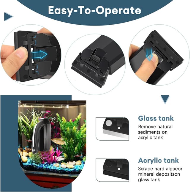 Detalle 2 de AQQA Magnetic Fish Tank Cleaner for Glass & Acrylic with 2 Detachable Scrapers