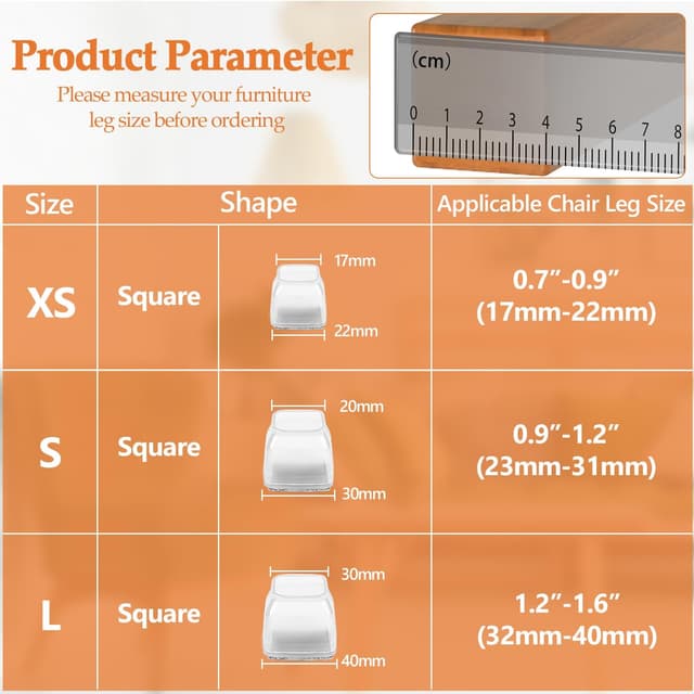 Detalle de BAIPOK 35 feltrini quadrati per sedie: gommini in silicone con feltro e protezione antigraffio