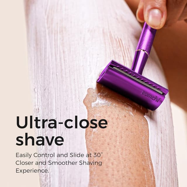Detalle de ZOMCHI Rasoir de sécurité double tranchant violet avec support + 10 lames