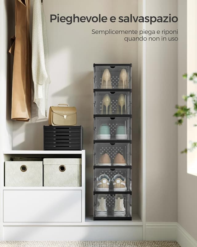 Thumbnail 6 de SONGMICS LSP205B01: set di 6 scatole porta scarpe impilabili, pieghevoli e componibili fino alla taglia 46