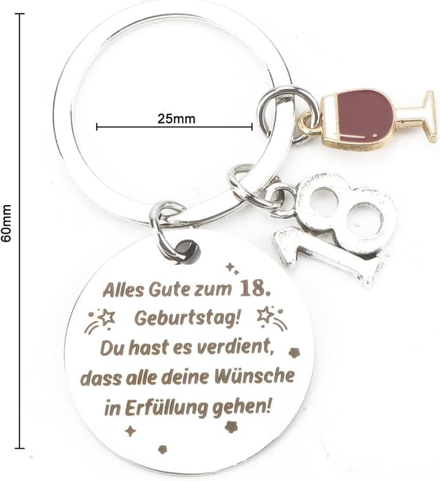 Detalle 2 de Sweet 18 Schlüsselanhänger mit Rotwein-Anhänger zum 18. Geburtstag – lustiges Geschenk zur Partydeko
