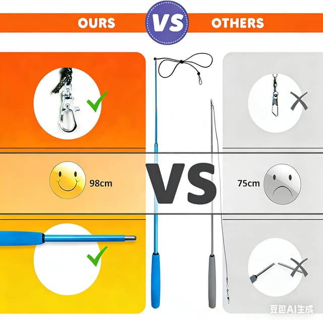 Detalle de Katzenspielzeug-Set 15-teilig mit Katzenangel (bis 98 cm) und Feder- & Mäuseköpfen