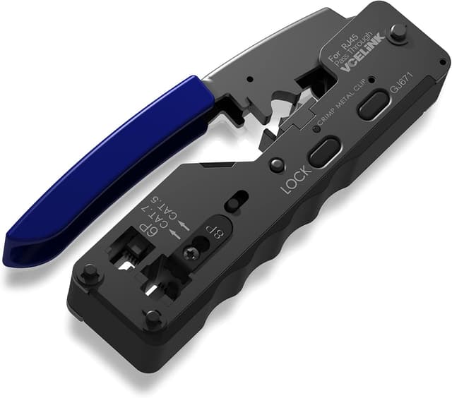 Detalle de VCELINK GJ671BL pinza crimpatrice passante RJ45 (RJ12/RJ11) per connettori 8P8C e 6P6C/6P4C