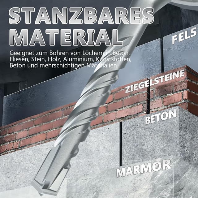 Detalle de SDS-Plus Bohrer 26 mm × 350 mm für Beton, Mauerwerk & Stein – 40CR-Stahl, Doppelspirale