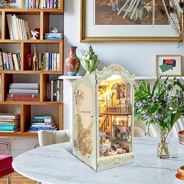Detalle de DIY Book Nook Kit – Countryside Diary Dollhouse Booknook Miniature with LED Dust Cover