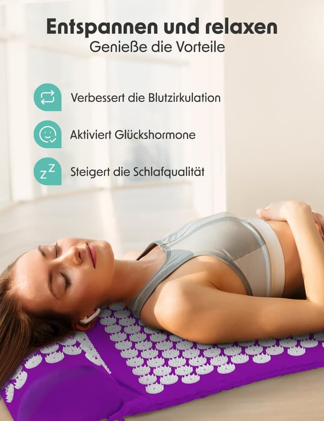 Detalle 2 de LifeGoods Akupressurmatte mit Kissen – Akupunktur-/Schmerz- & Stressmassage für Rücken und Nacken