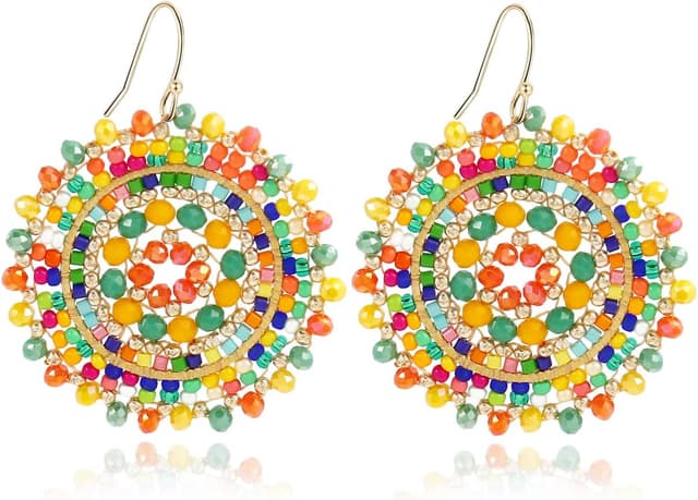 Detalle de Elegance 11 designs Perlenohrringe für Damen – baumelnd, Glasperlen & Kristalle, Boho-Statement (5 cm)