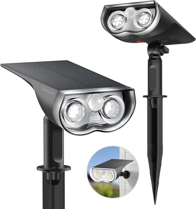 Detalle de Linkind StarRay Solar-Gartenleuchte mit Bewegungsmelder (6500K, IP67, 2er-Set) – 1.000 lm Solarlampe für außen