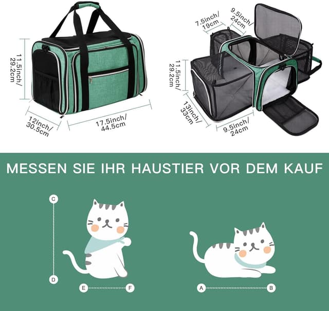 Detalle 2 de BAGLHER Expandable Cat Carrier with Travel Litter Box (Green) – collapsible, leak-proof travel crate