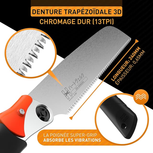 Detalle de HARDTWERK Zen scie japonaise pliable Kataba 240 mm (acier carbone SK4) pour bois