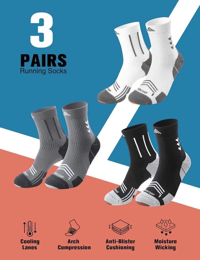 Detalle 1 de Lounwee Compression Sport Running Socks (Crew) with Arch Support