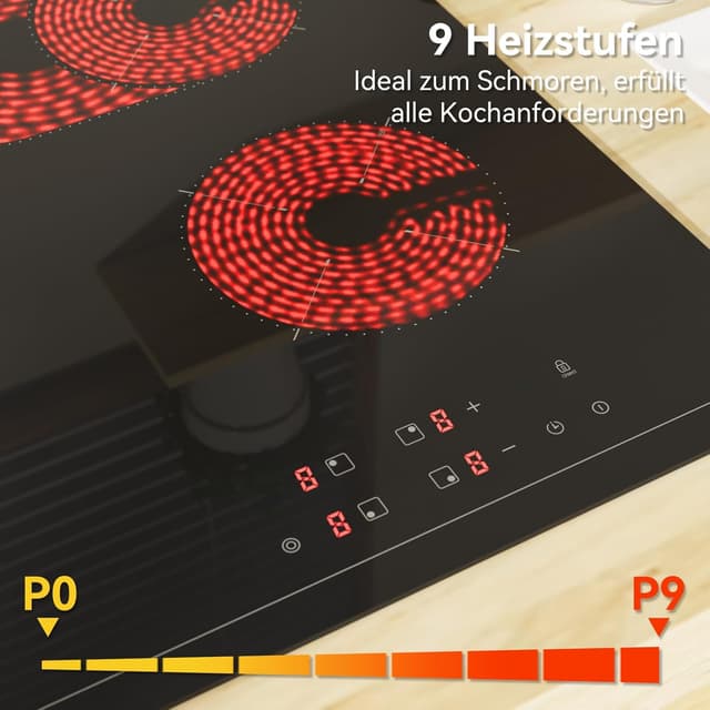 Detalle de Hermitlux Glaskeramikkochfeld mit 4 Platten, 9 Heizstufen und 7200 W