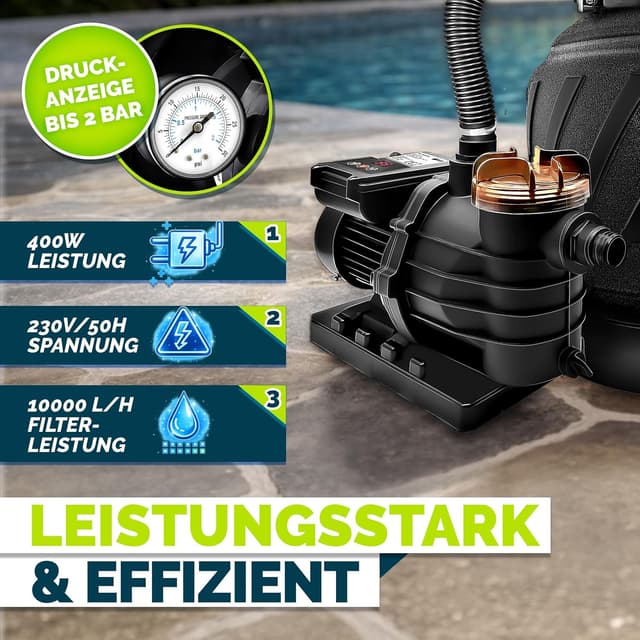 Detalle 2 de tillvex AquaBlack Pro Sandfilteranlage mit Timer (10 m³/h) inkl. 7-Wege-Ventil & Filterbällen