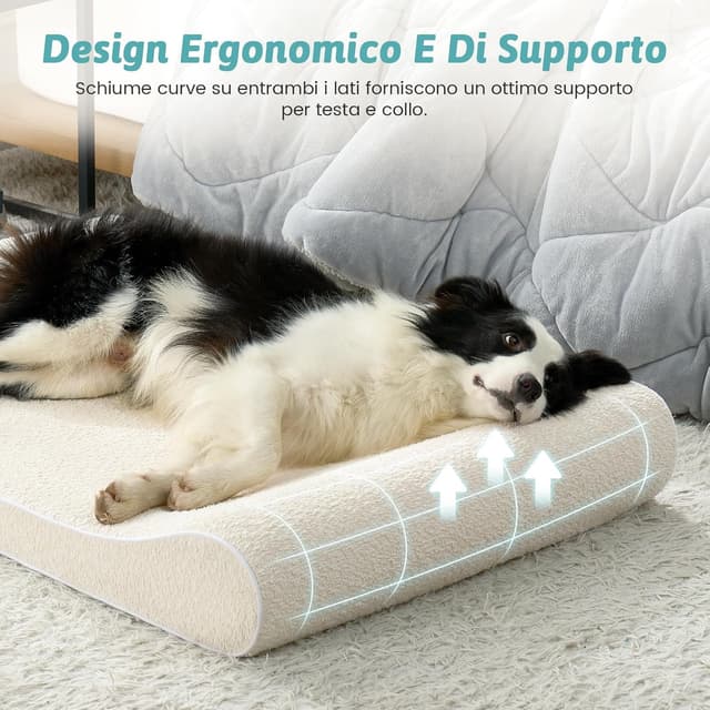 Detalle de COZY KISS Cuccia per cani lavabile con materasso ortopedico 114x76x15 cm, bordo rialzato e antiscivolo (fino a 43 kg) beige