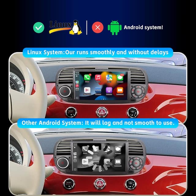 Detalle de Autoradio doppio DIN per Fiat 500 con touchscreen, USB, Bluetooth, FM/AM e Linux (CarPlay/Android Auto wireless)