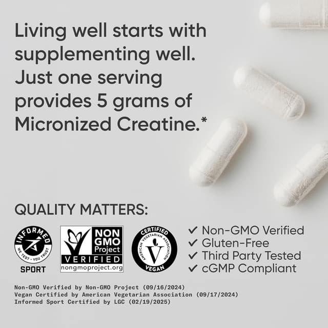 Detalle 2 de Sports Research Creatine Monohydrate Capsules (5g per serving) — non-GMO, vegan capsules for workout strength & recovery