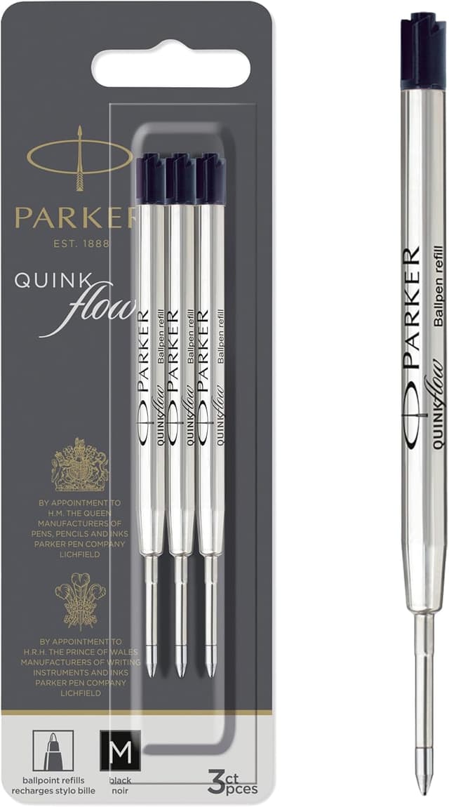 Detalle de PARKER QUINKflow Recambios tinta negra punta mediana 3 unidades 🖊