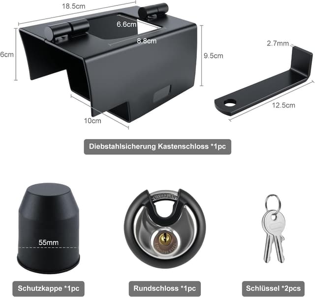 Detalle de Homvvi Anhängerschloss mit Rundschloss (Kastenschloss) für Anhänger & Deichsel