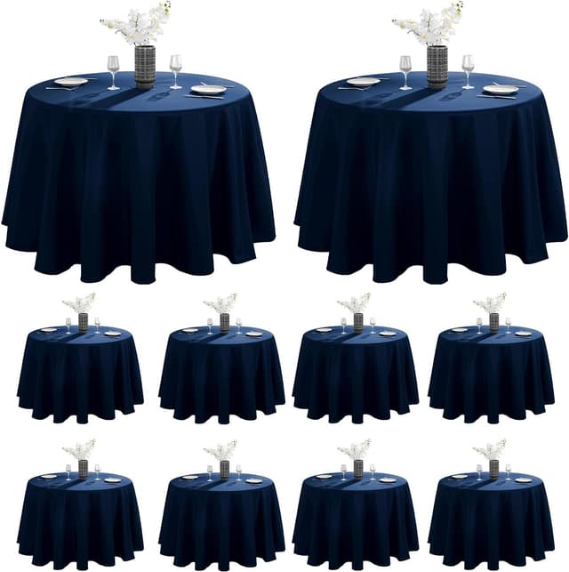 Detalle de VidaFete 10-Pack Navy Blue 120-Inch Round Tablecloth (Polyester) for Dining, Parties & Buffets