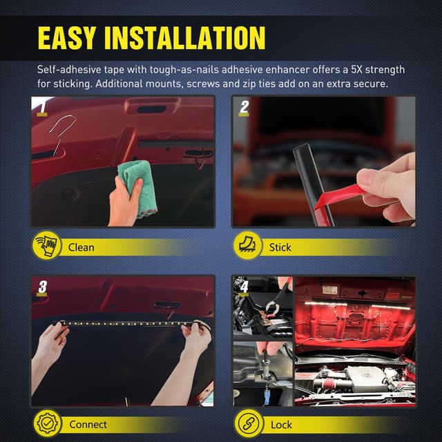 Detalle de Nilight 2pc Under Hood Light Strip (42LED) Waterproof 12V with On/Off Switch