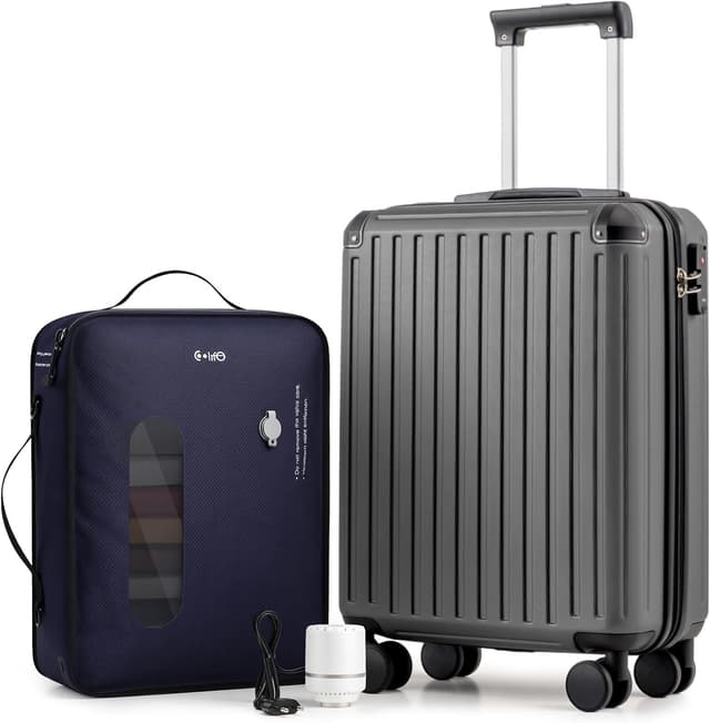 Detalle de COOLIFE Valise cabine 55 x 35 x 20 cm + sac sous vide, serrure TSA et 4 roulettes jumelées (gris)