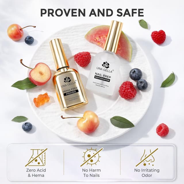 Detalle de UNA GELLA Nail Primer & Nail Prep Dehydrator Set (10 ml) für Press-on, Acryl und Gel-Lack – Haftvermittler mit Anti-Lifting-Effekt