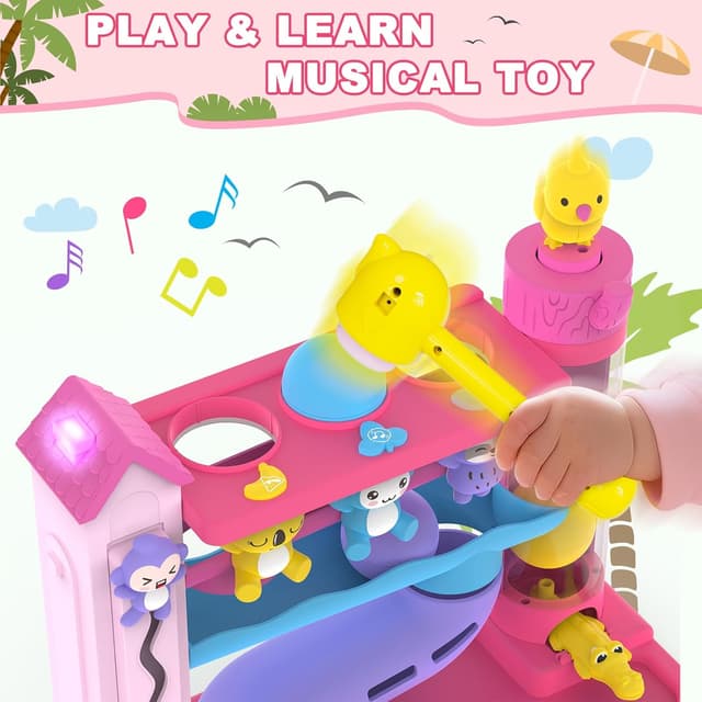 Detalle 2 de Toddler Musical Fine Motor Ball Drop Hammering Toy (Pink) for Ages 12–24+ Months