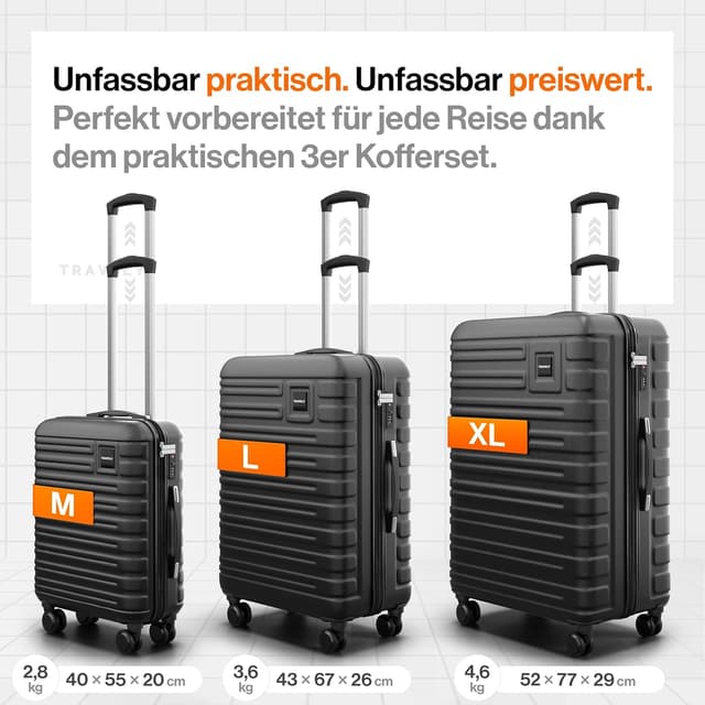 Detalle de Travely Polycarbonat Koffer-Set (77 cm, 67 cm, Handgepäck) mit TSA-Schloss – 3-teilig