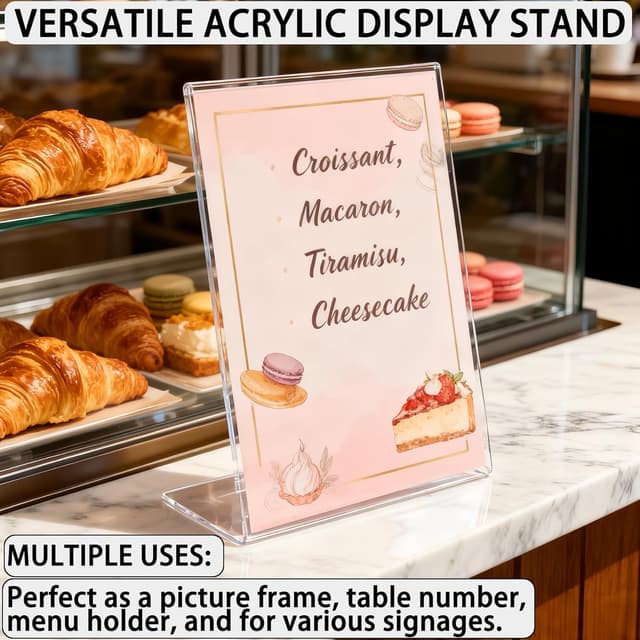 Detalle de Toowood A4 Acrylic Sign Holder (2-Pack) L-Shaped Clear Slant Display Stand
