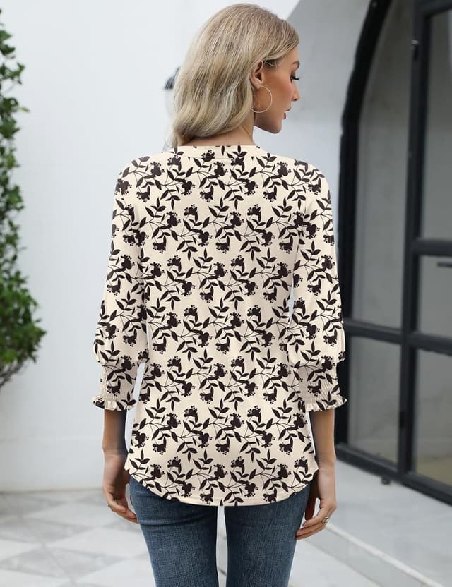 Detalle de Rapbin Damen Bluse mit 3/4-Ärmel, V-Ausschnitt und Blumenmuster (Tunika-Style)