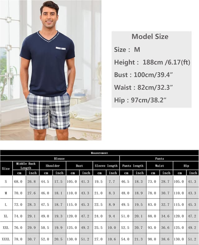 Detalle de Demegimi Herren Schlafanzug Kurz-Pyjama-Set aus Baumwolle (kariert) – Sommer-Shorty