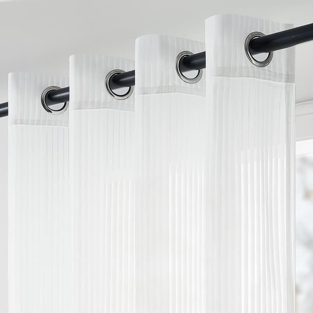 Detalle de Topfinel Gardinen Wohnzimmer Vorhang transparent mit Ösen, Streifen-Leinenoptik – 240 cm Länge (1er Set)