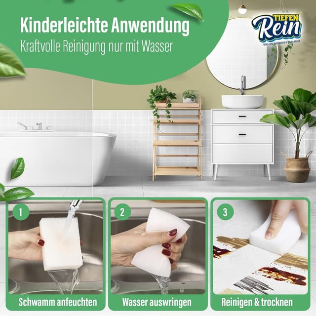 Detalle de Schmutzradierer Schwamm „2,5x längere Lebensdauer“ – 4er Pack Zauberschwamm zum Entfernen von Flecken (ohne Chemie)